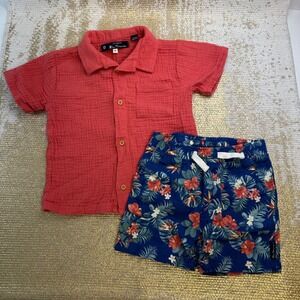 BEN SHERMAN Boys Matching Tropical Vacation Shorts Outfit 2-Piece Set | 3T